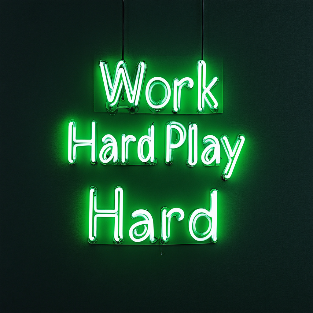 "Work Hard Play Hard" - Green Neon Sign, 18 Inches