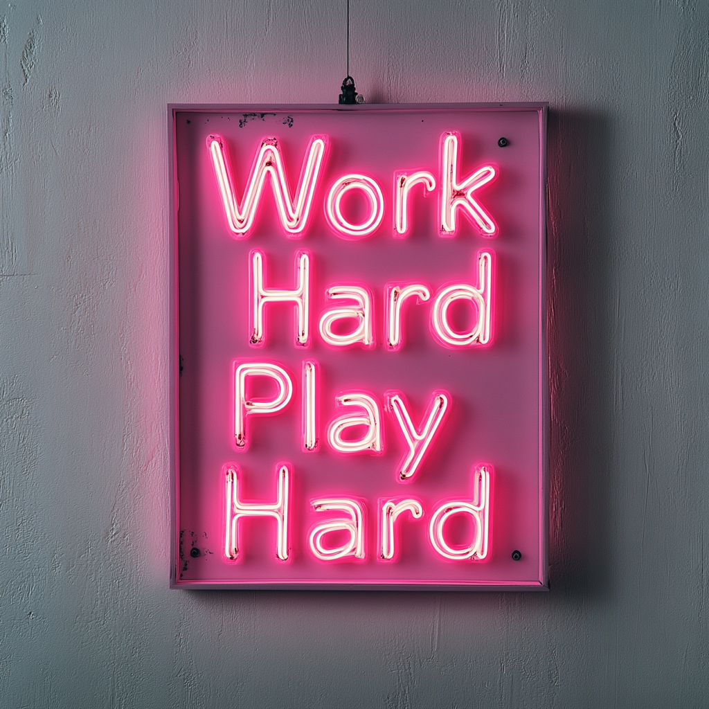"Work Hard Play Hard" - Pink Neon Sign, 24 Inches