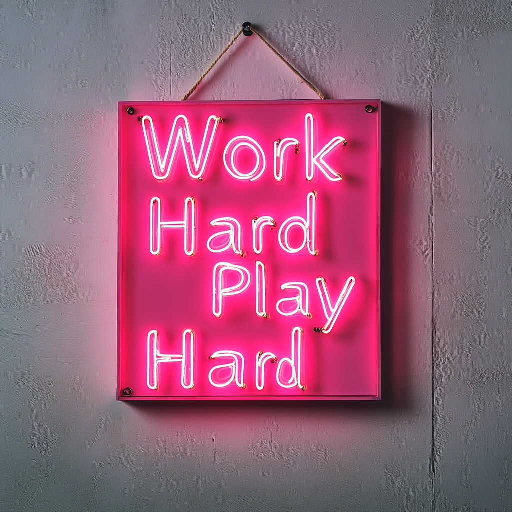 "Work Hard Play Hard" - Pink Neon Sign, 24 Inches
