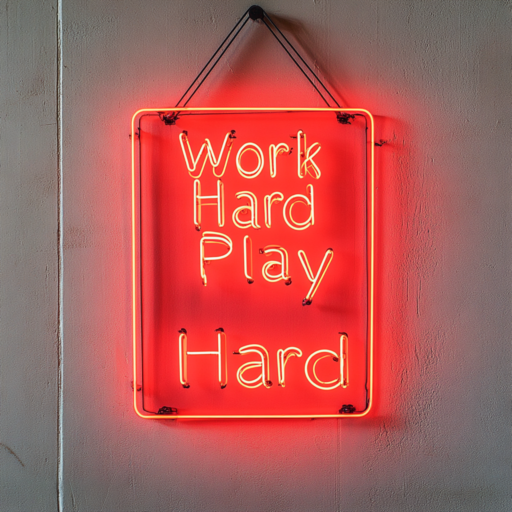"Work Hard Play Hard" - Red Neon Sign, 24 Inches