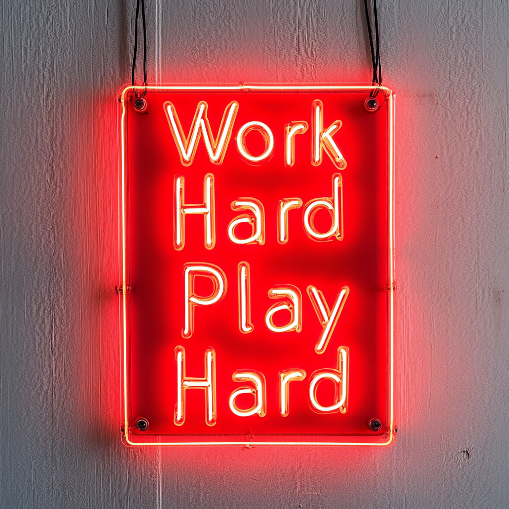 "Work Hard Play Hard" - Red Neon Sign, 24 Inches