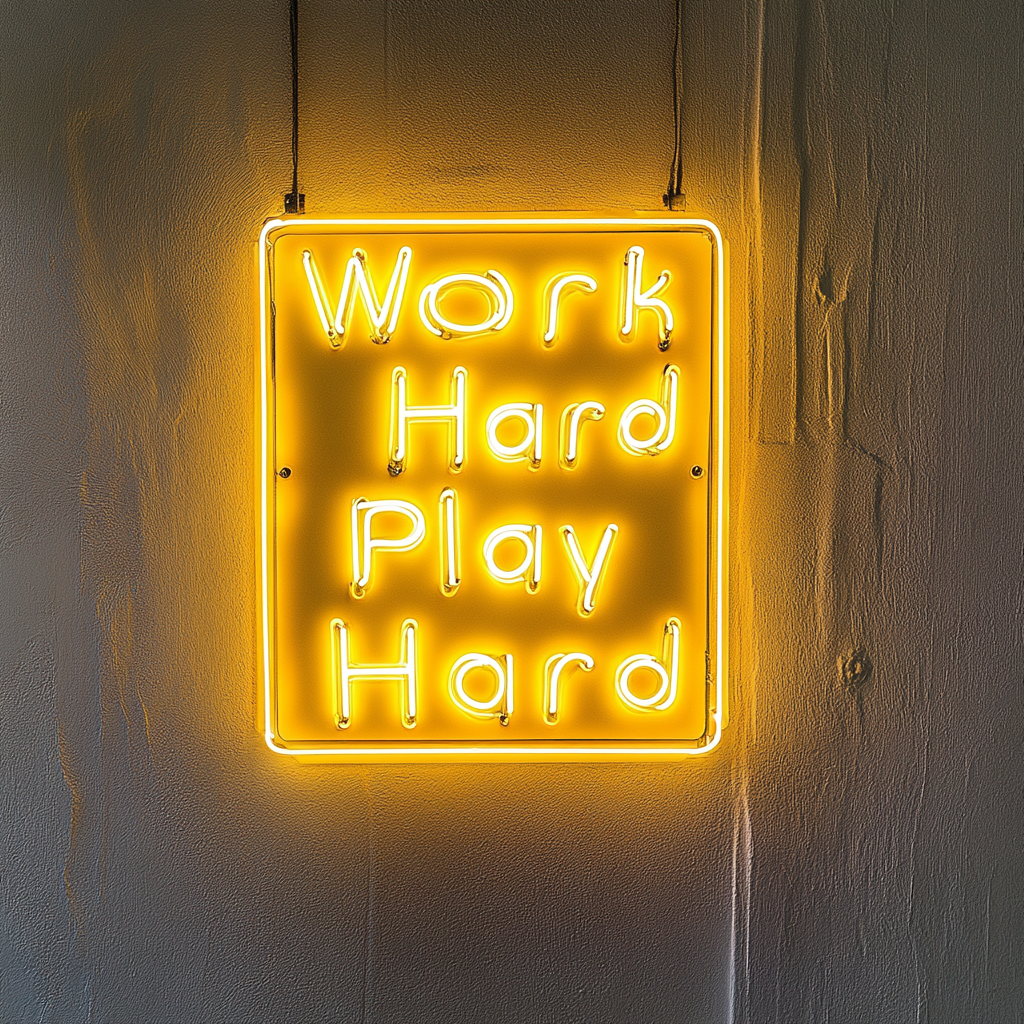 "Work Hard Play Hard" - Yellow Neon Sign, 24 Inches