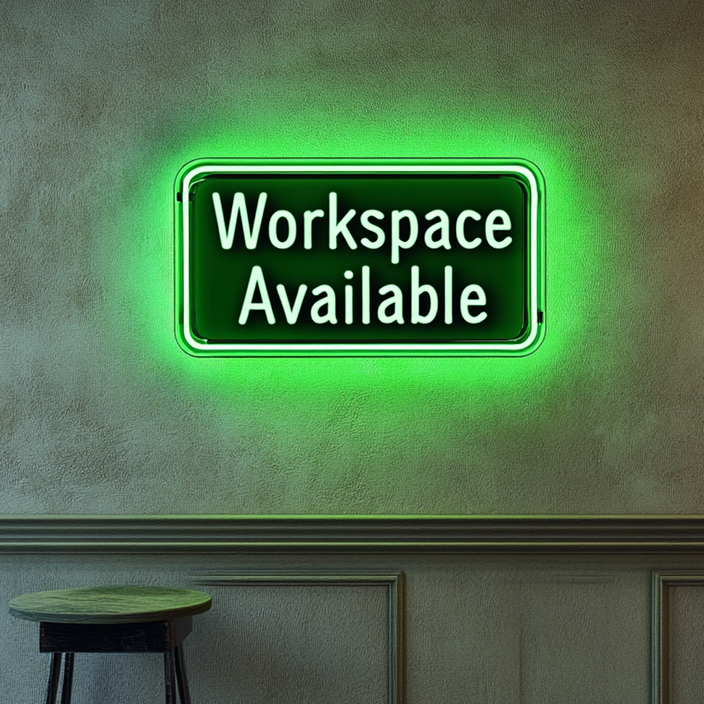 "Workspace Available" - Green Neon Sign, 24 Inches