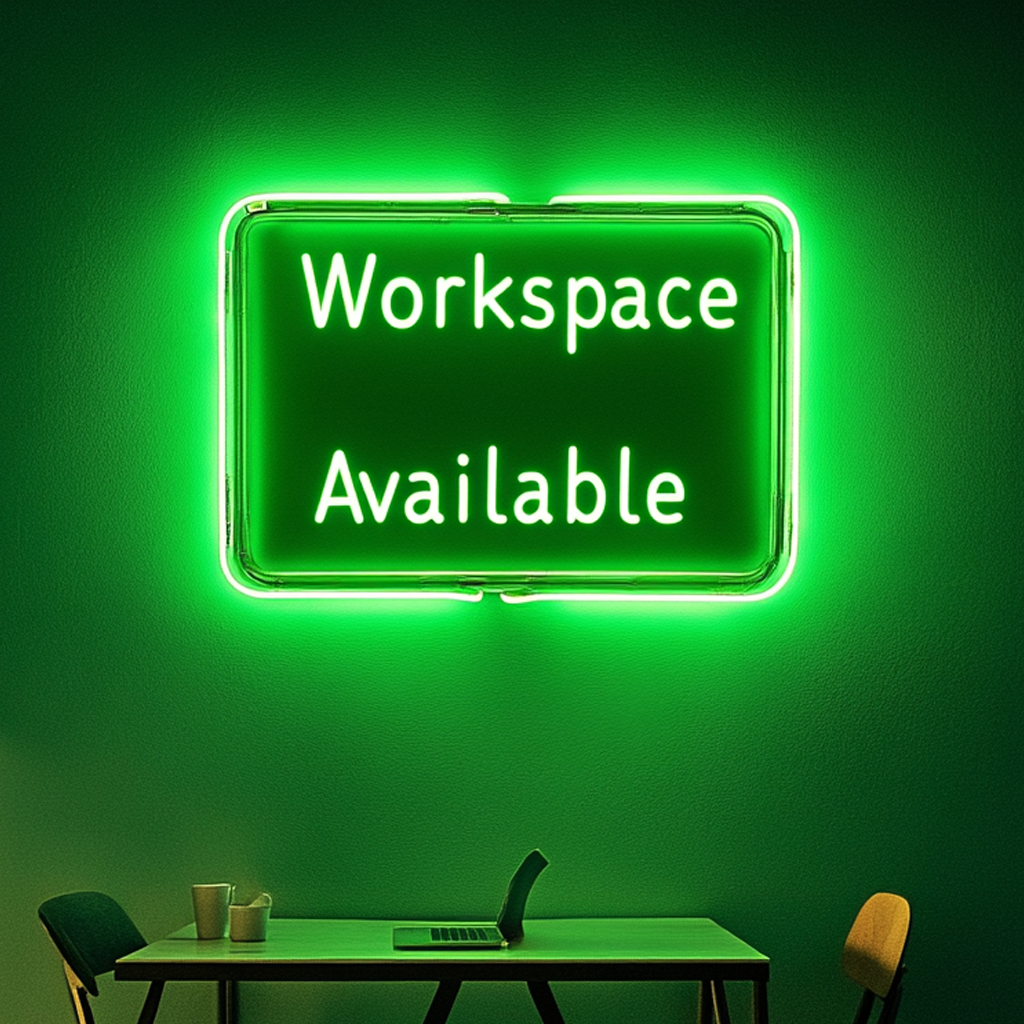 "Workspace Available" - Green Neon Sign, 18 Inches