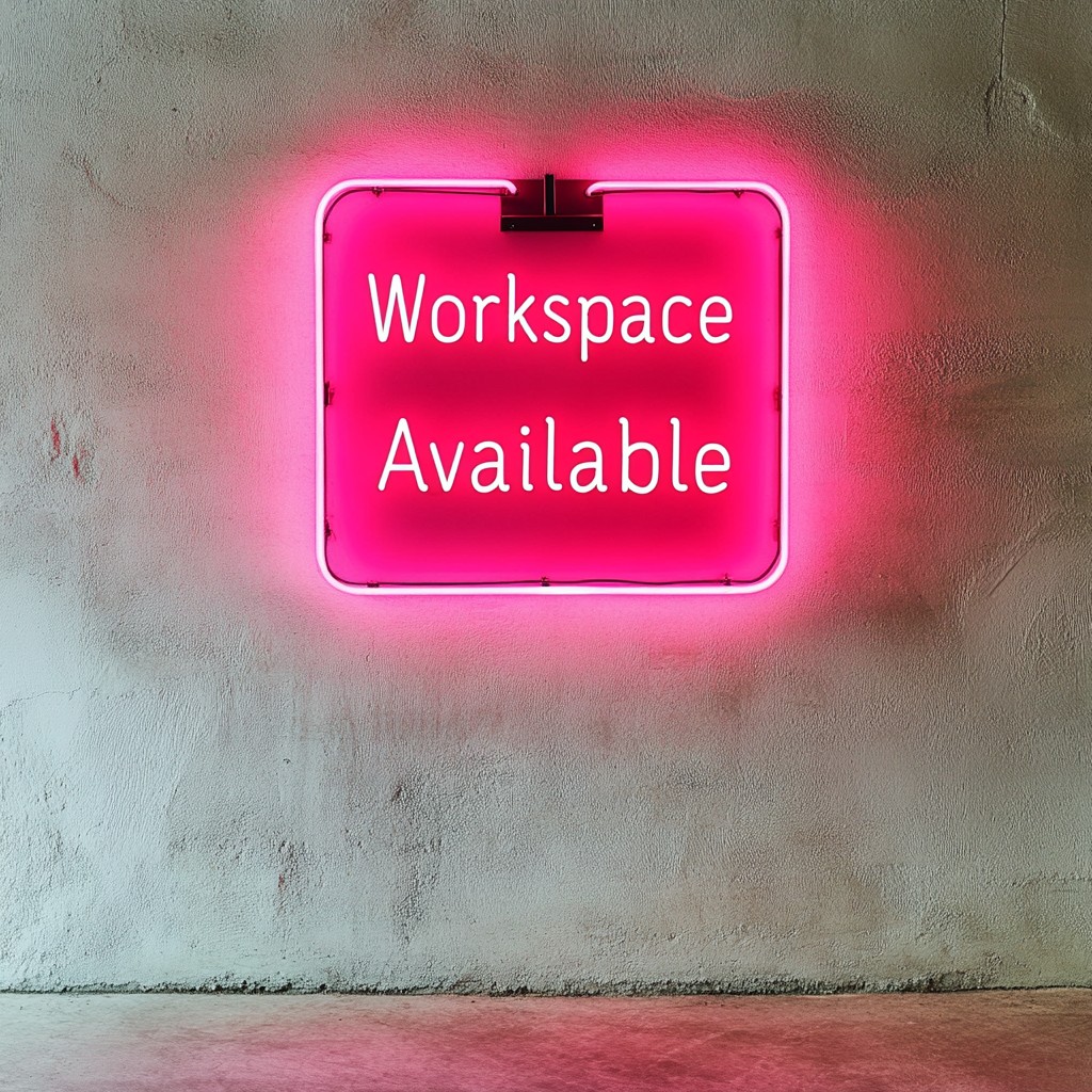 "Workspace Available" - Pink Neon Sign, 18 Inches