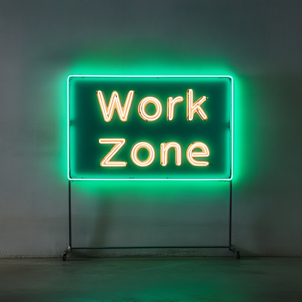 "Work Zone" - Green Neon Sign, 18 Inches