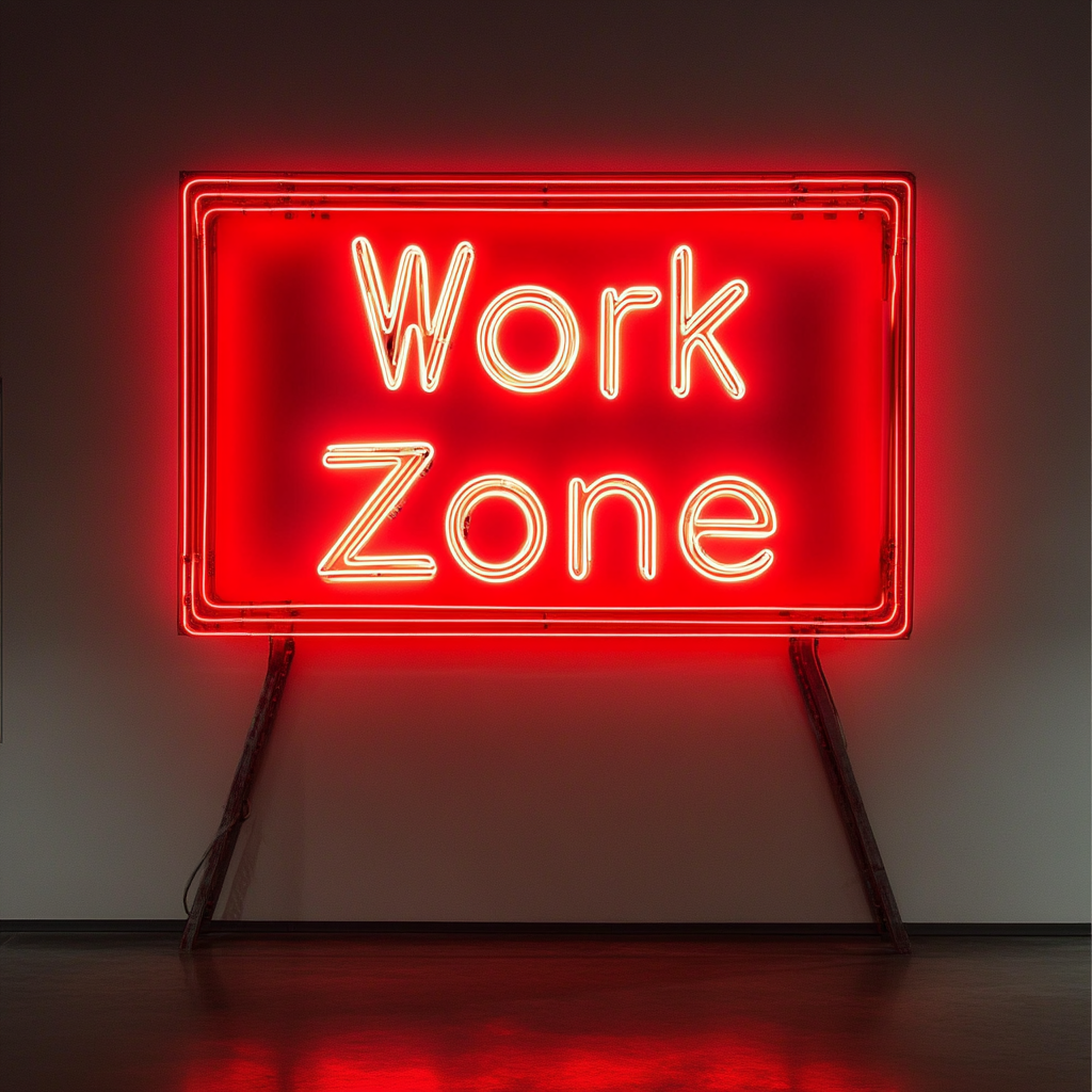 "Work Zone" - Red Neon Sign, 24 Inches