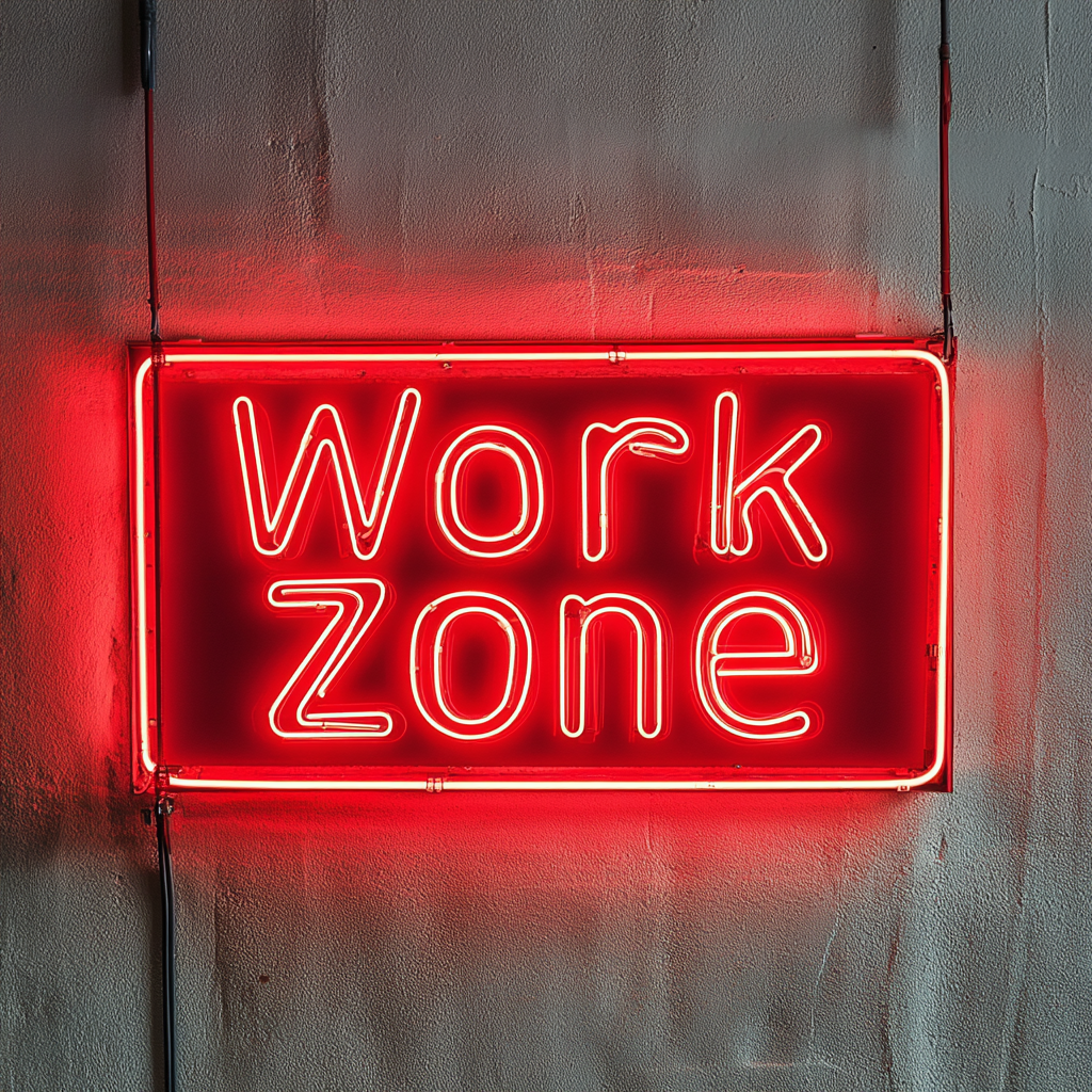 "Work Zone" - Red Neon Sign, 18 Inches