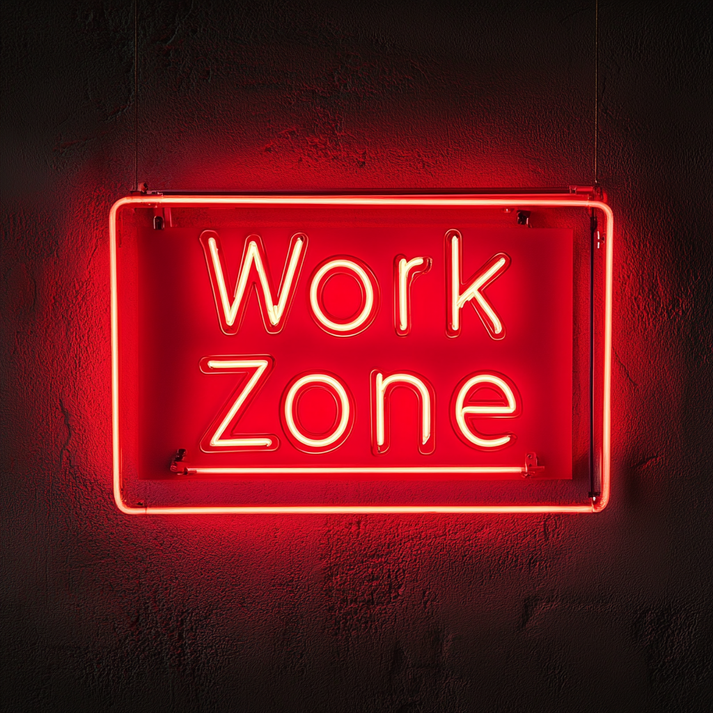"Work Zone" - Red Neon Sign, 18 Inches