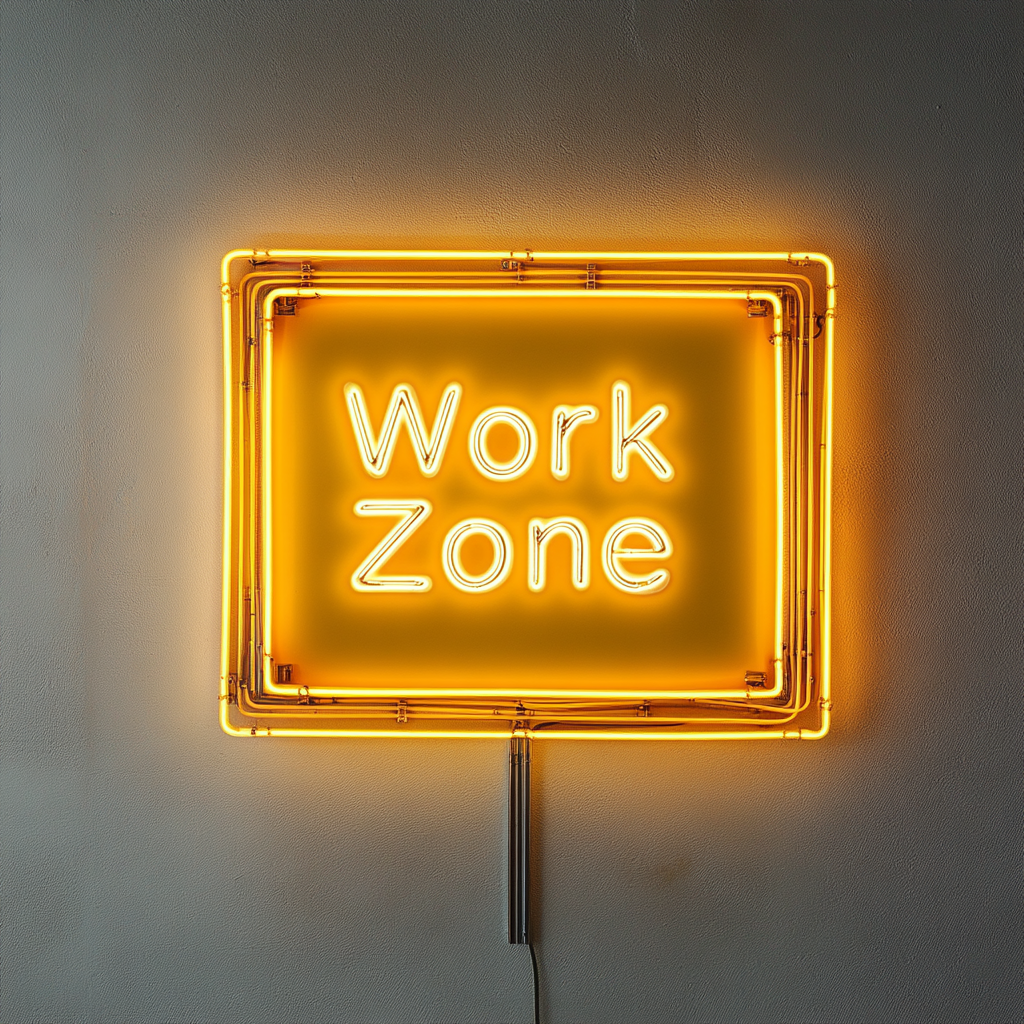 "Work Zone" - Yellow Neon Sign, 18 Inches