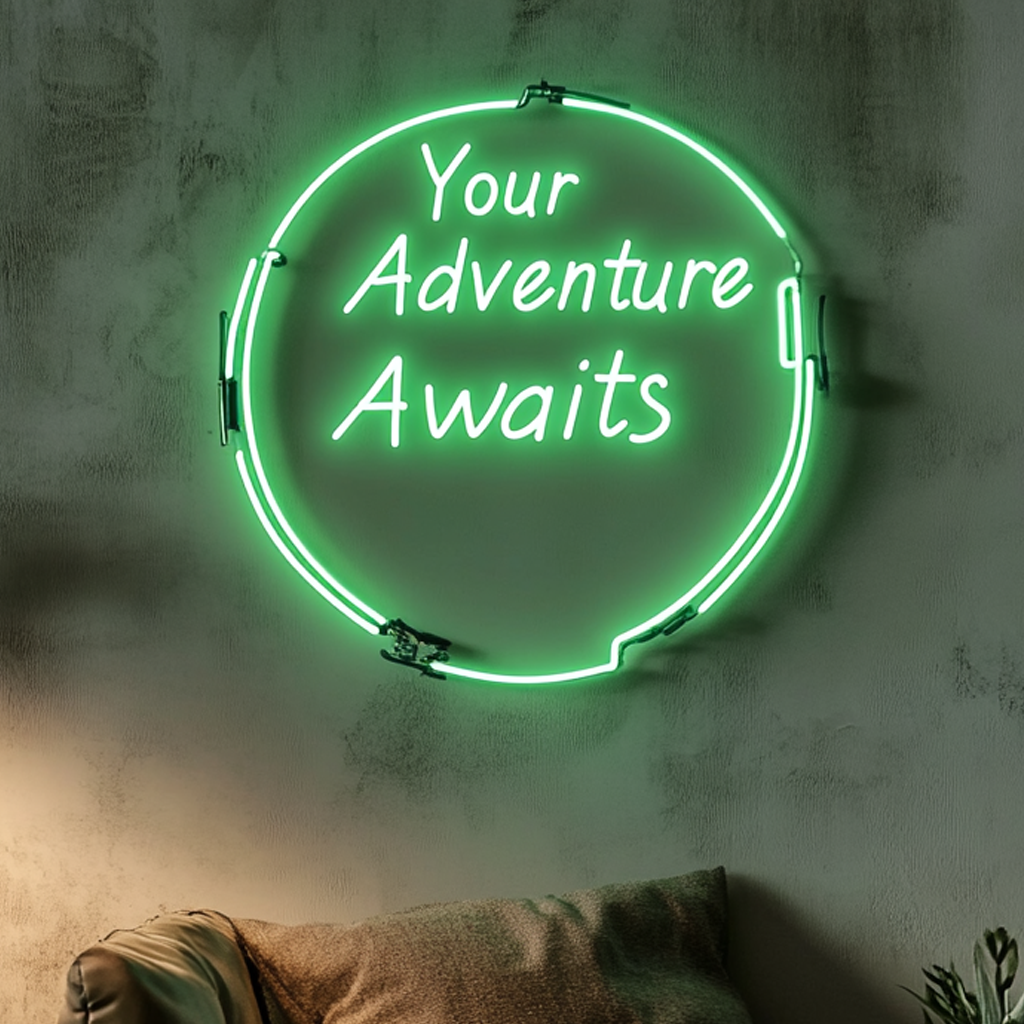 "Your Adventure Awaits" - Green Neon Sign, 18 Inches