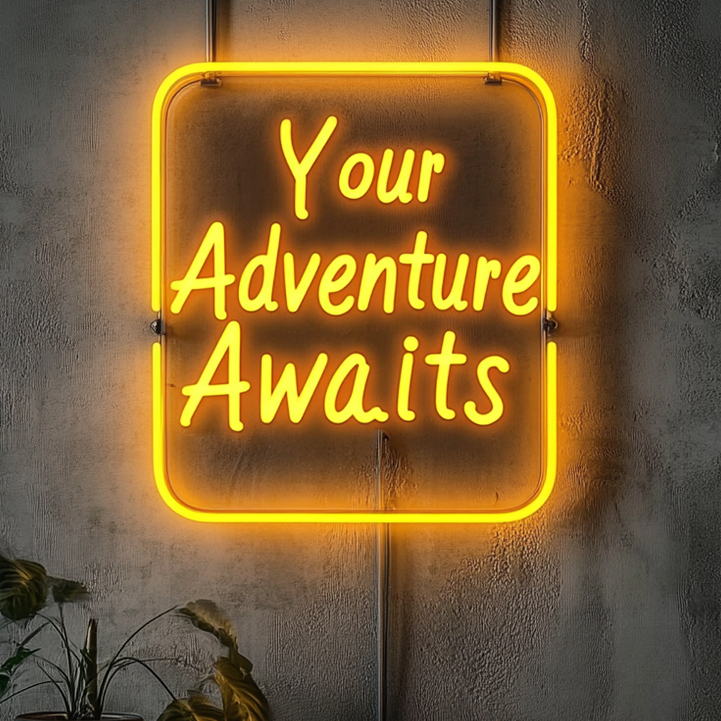 "Your Adventure Awaits" - Yellow Neon Sign, 18 Inches