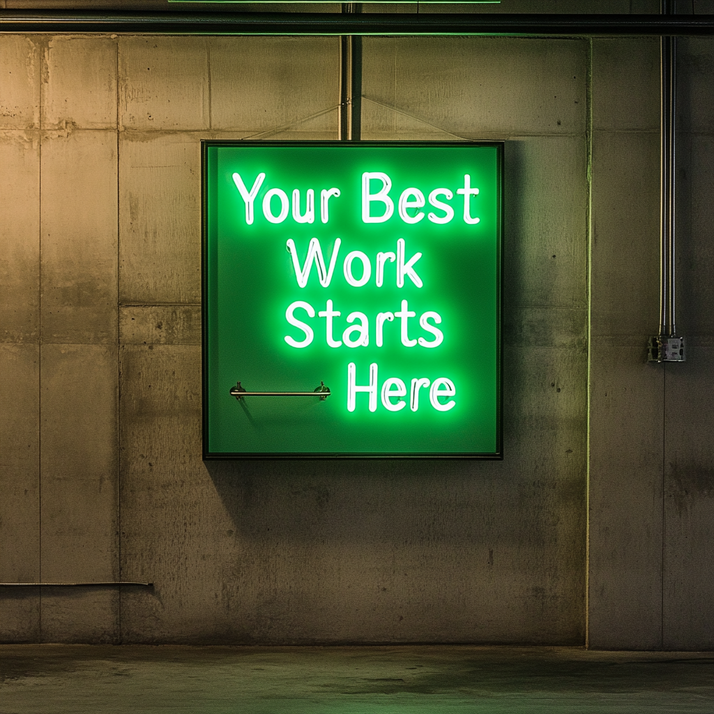 "Your Best Work Starts Here" - Green Neon Sign, 24 Inches