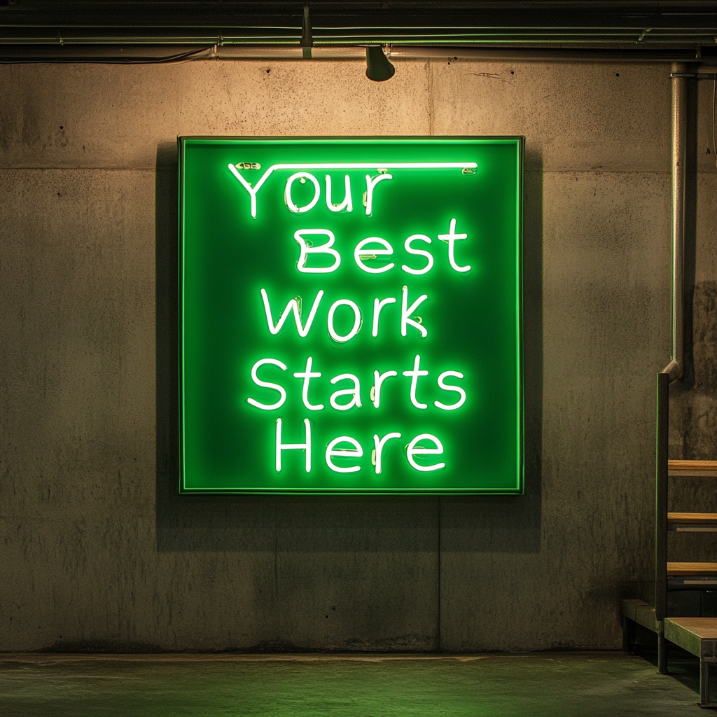 "Your Best Work Starts Here" - Green Neon Sign, 24 Inches