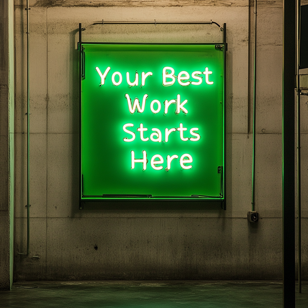 "Your Best Work Starts Here" - Green Neon Sign, 24 Inches