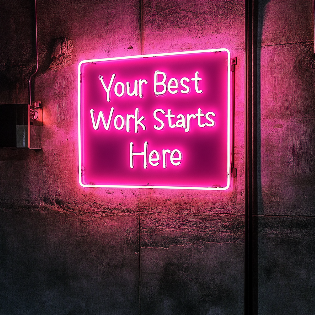 "Your Best Work Starts Here" - Pink Neon Sign, 18 Inches