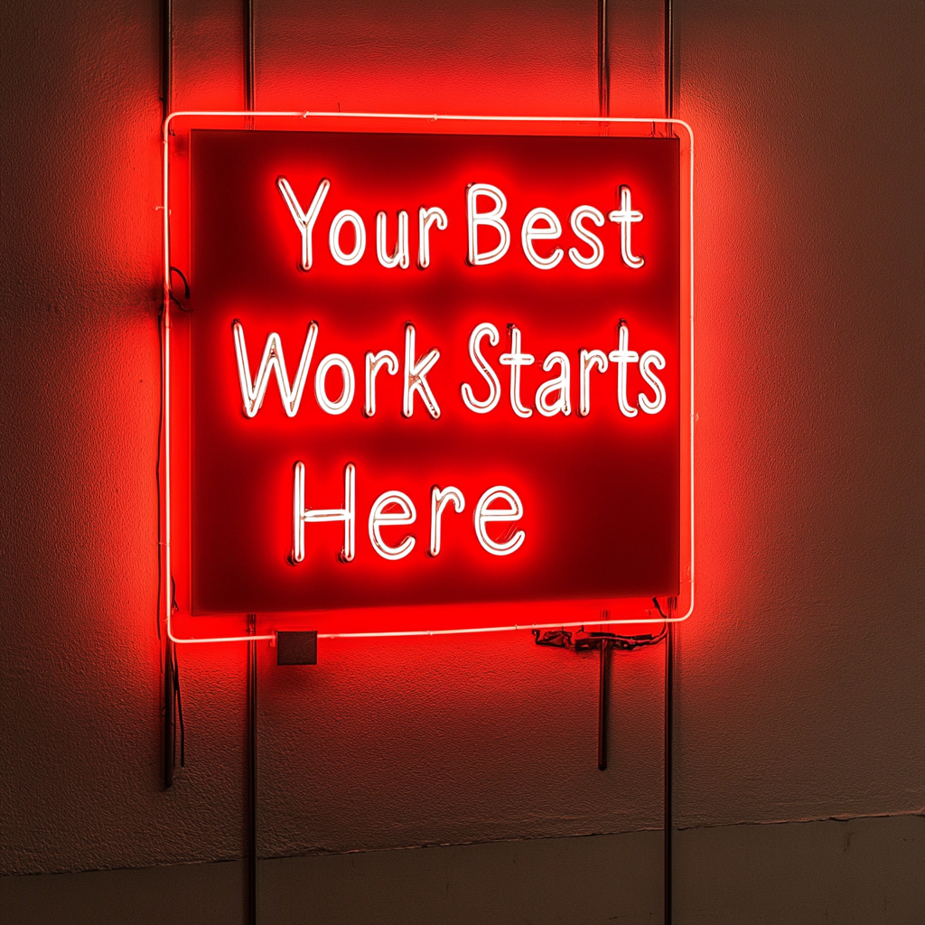 "Your Best Work Starts Here" - Red Neon Sign, 24 Inches