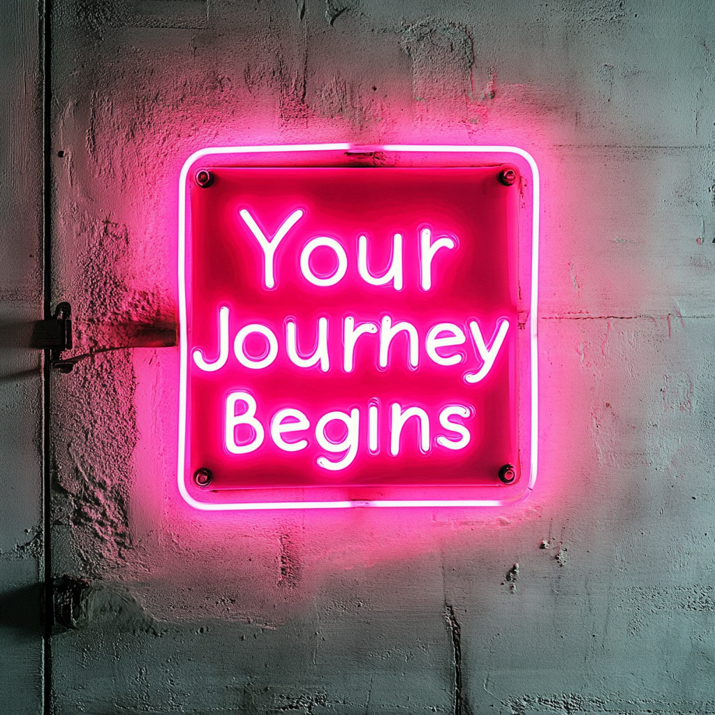 "Your Journey Begins" - Pink Neon Sign, 18 Inches