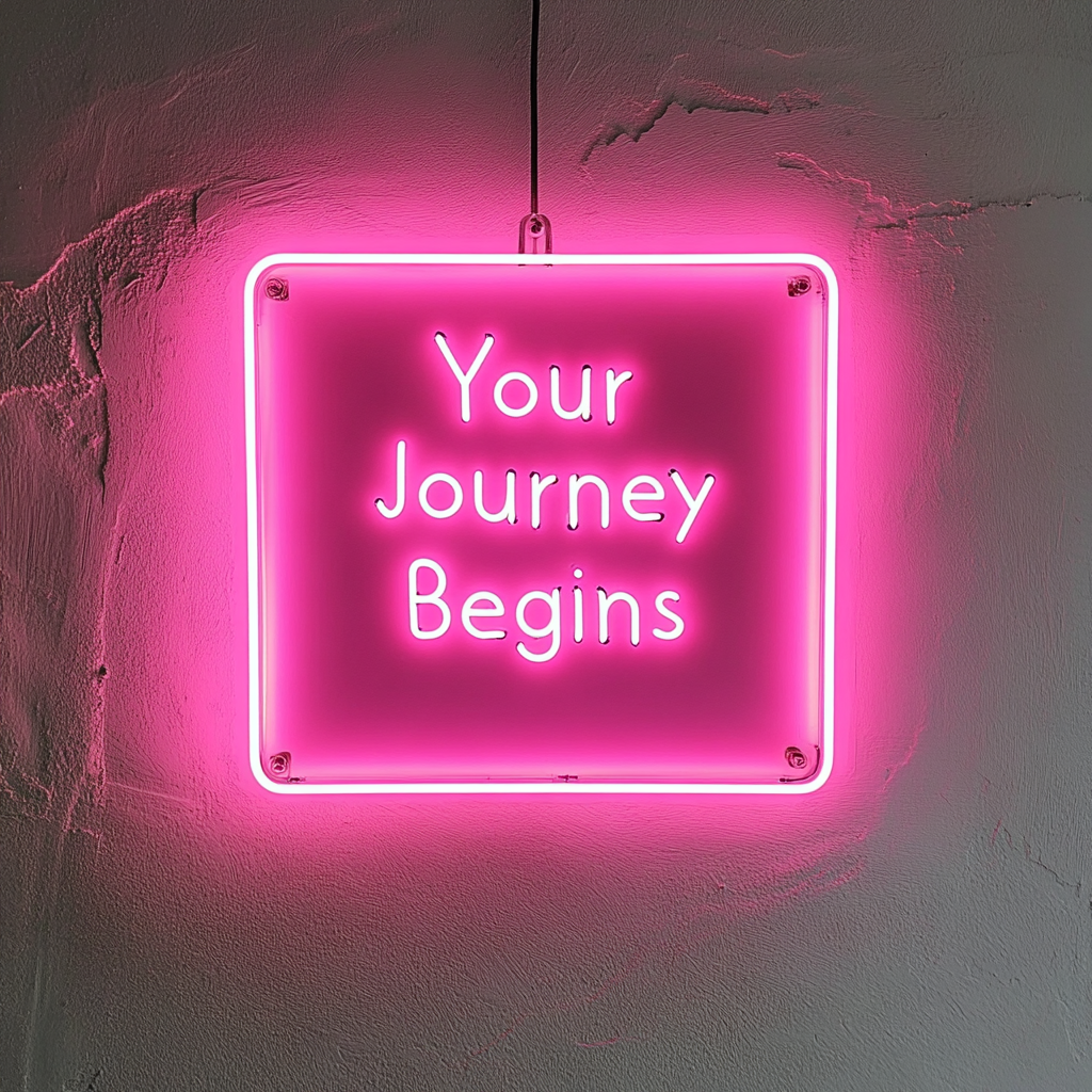 "Your Journey Begins" - Pink Neon Sign, 18 Inches