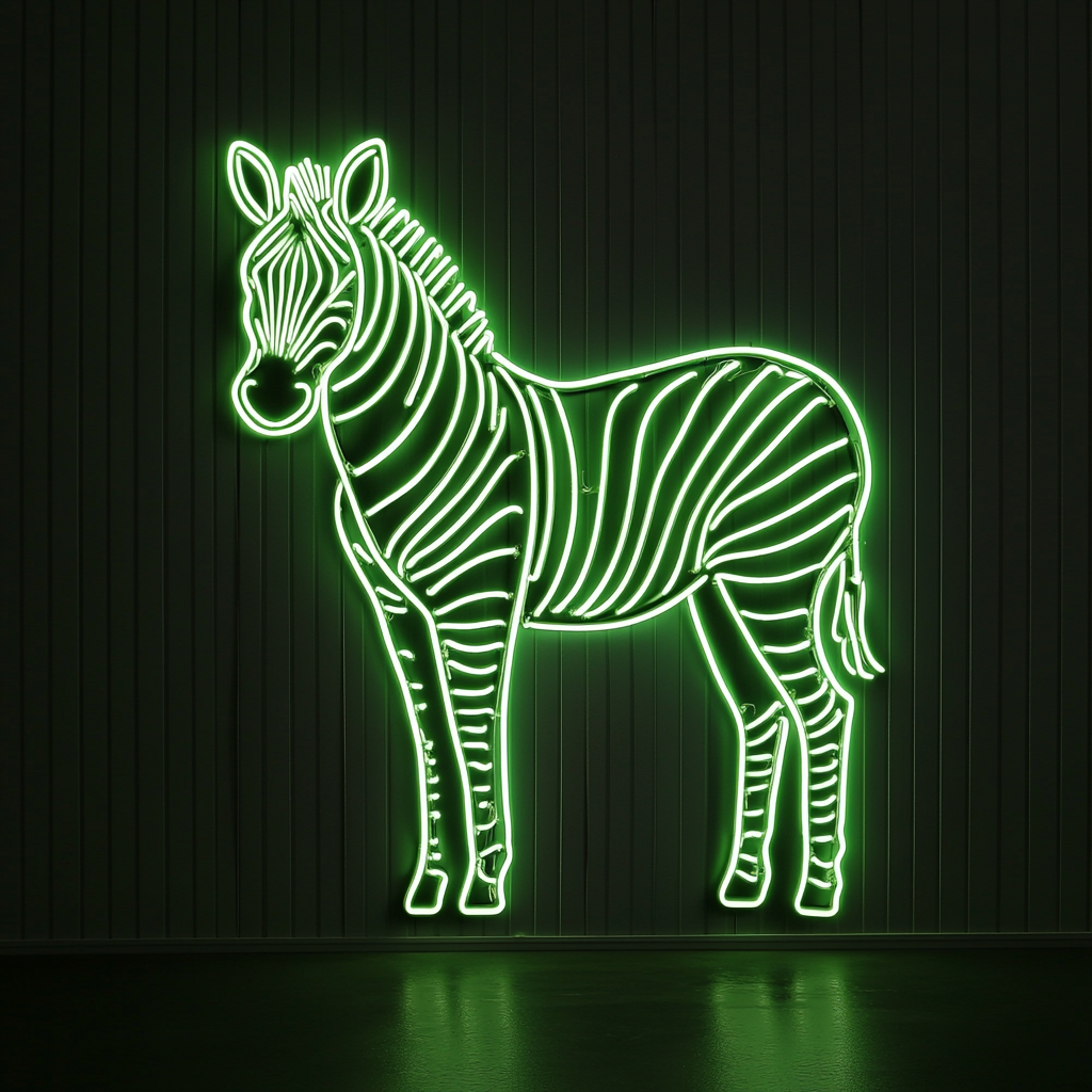 Zebra - Green Neon Sign, 18 Inches
