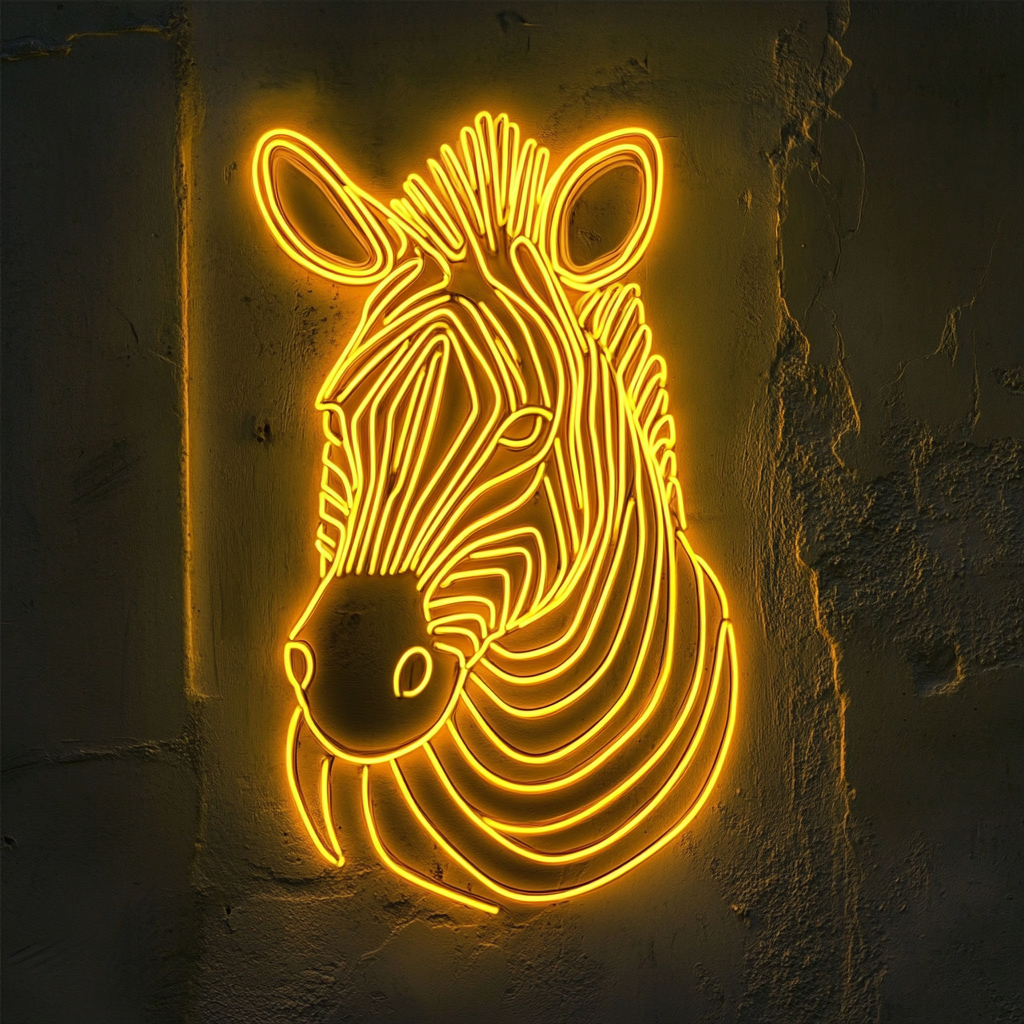 Zebra - Yellow Neon Sign, 18 Inches