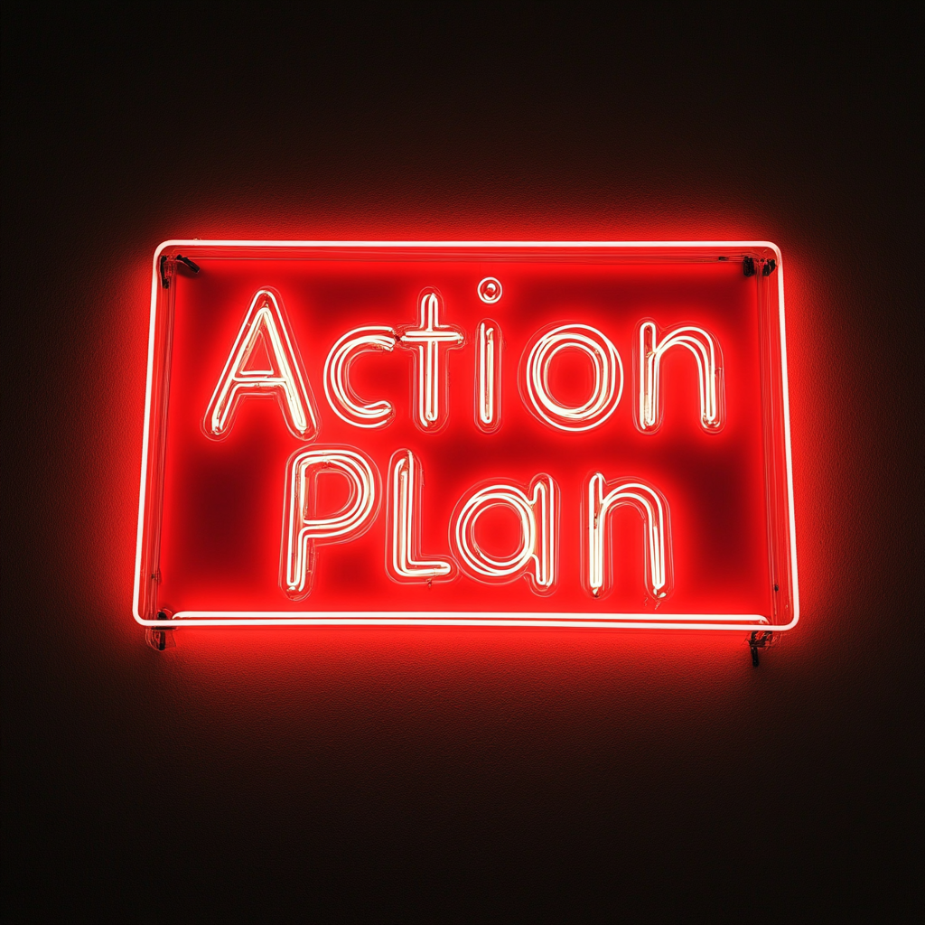 "Action Plan" - Red Neon Sign, 24 Inches