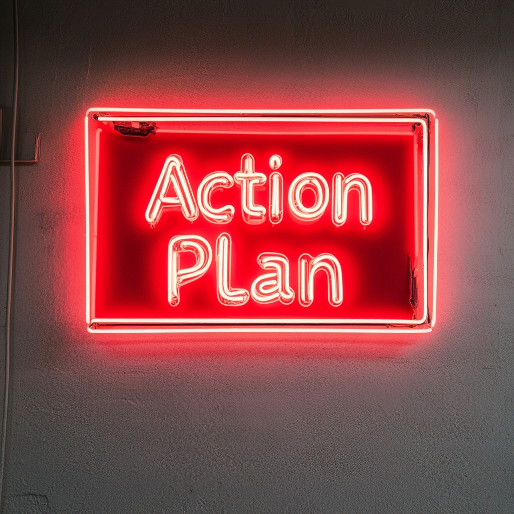 "Action Plan" - Red Neon Sign, 24 Inches