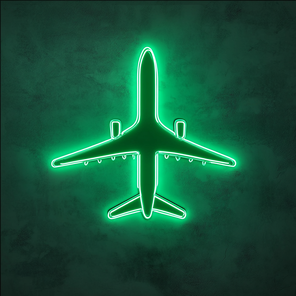 Airplane - Green Neon Sign, 18 Inches