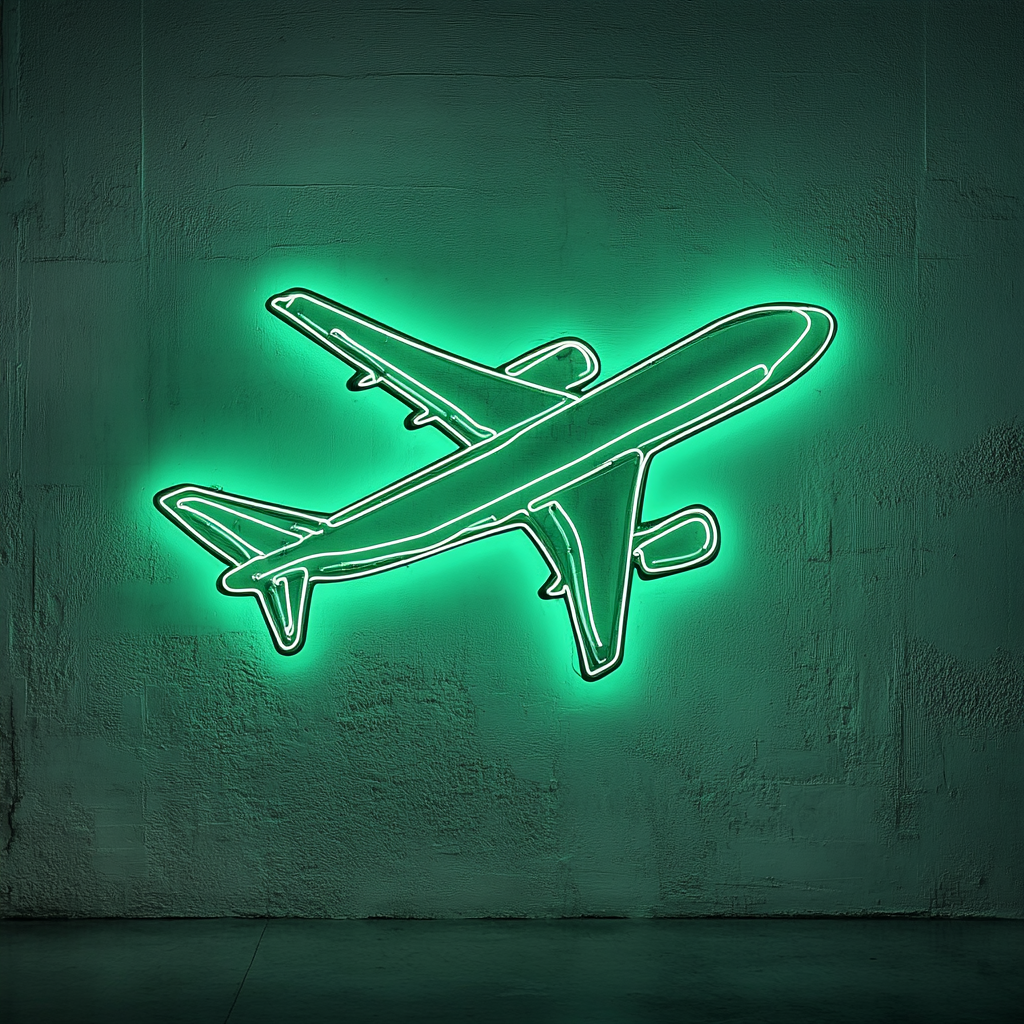 Airplane Flying - Green Neon Sign, 18 Inches