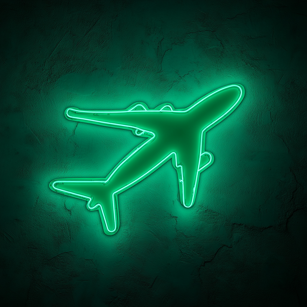 Airplane Flying - Green Neon Sign, 18 Inches