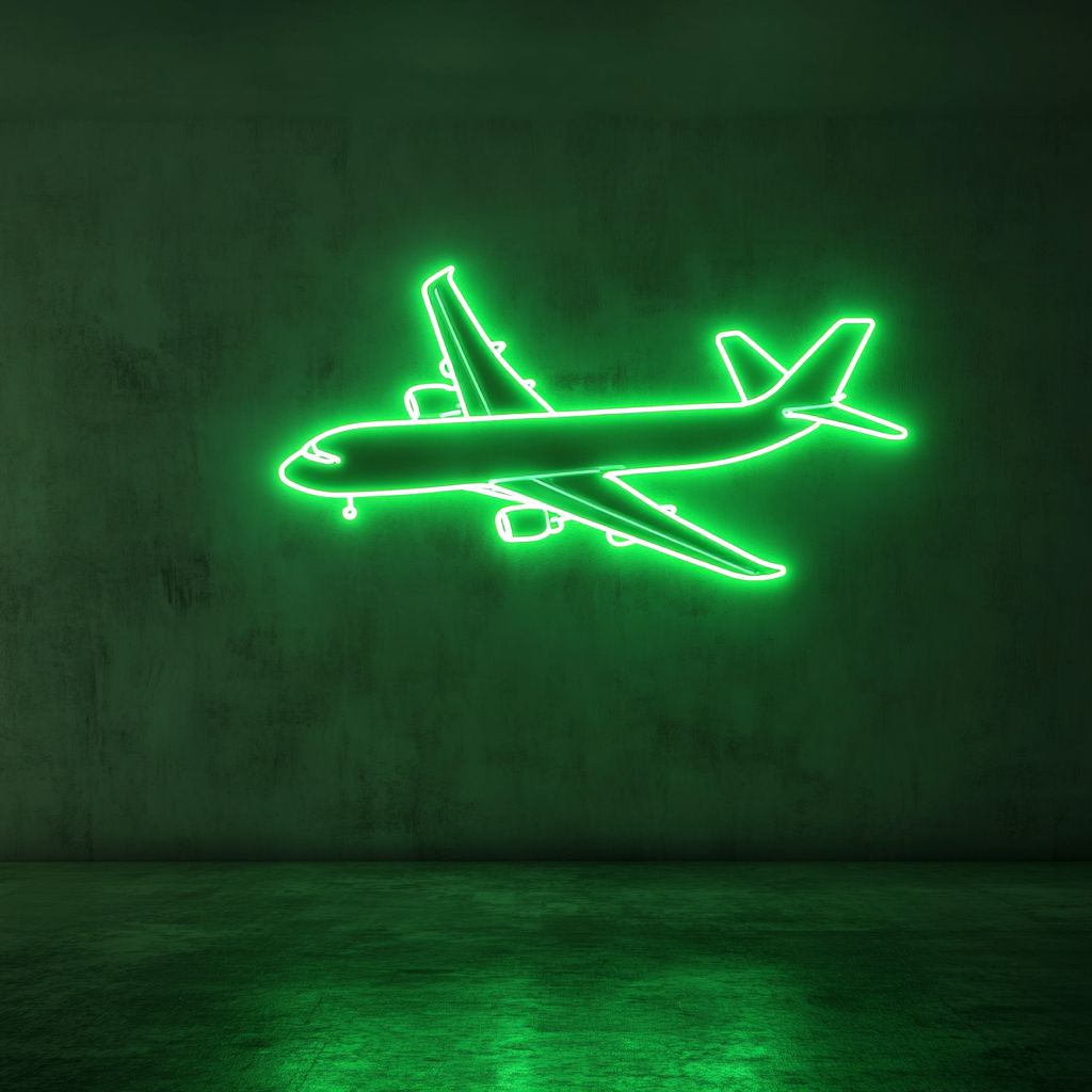 Airplane Flying - Green Neon Sign, 24 Inches