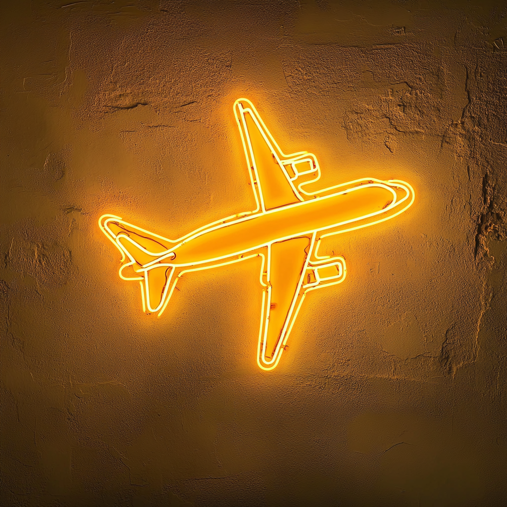 Airplane Flying - Yellow Neon Sign, 18 Inches