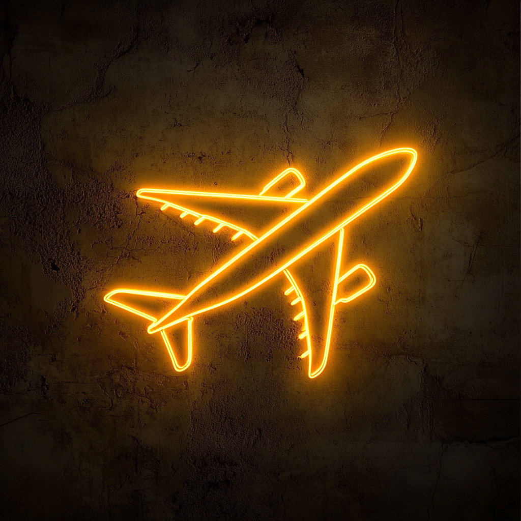 Airplane Flying - Yellow Neon Sign, 18 Inches