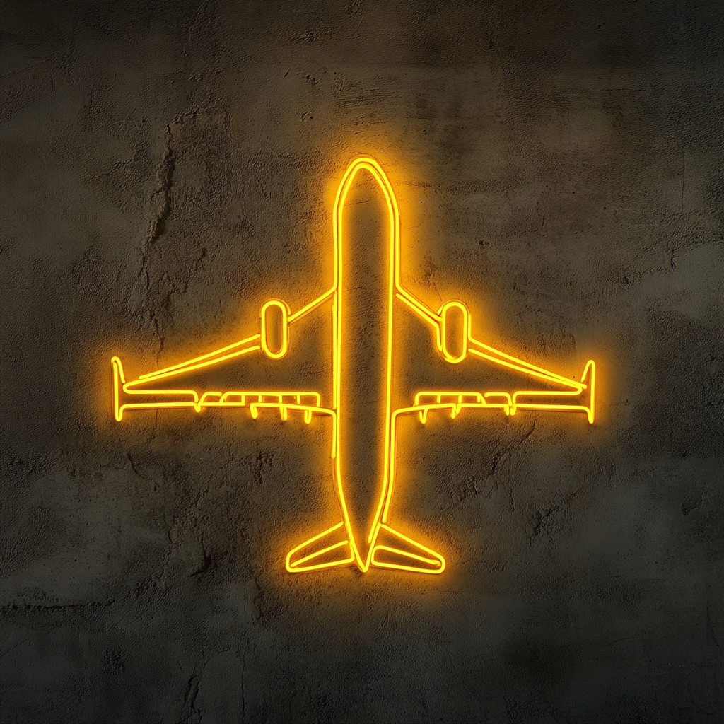 Airplane Flying - Yellow Neon Sign, 24 Inches