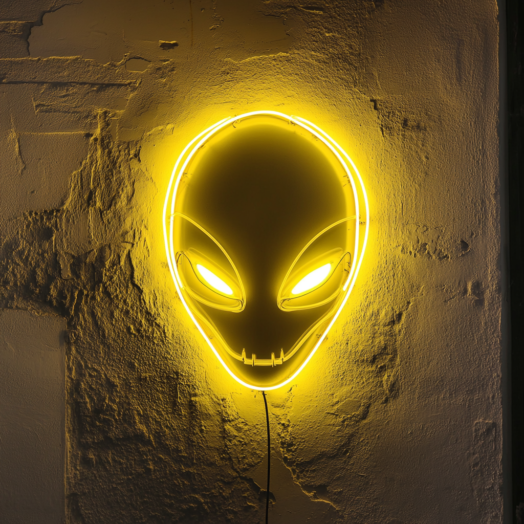 Alien Head - Yellow Neon Sign, 24 Inches
