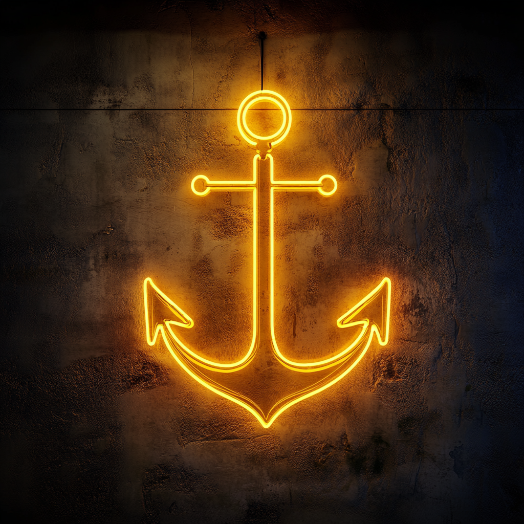 Anchor - Yellow Neon Sign, 18 Inches