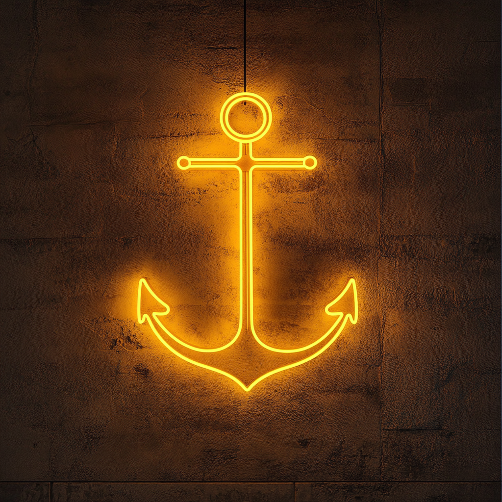 Anchor - Yellow Neon Sign, 18 Inches