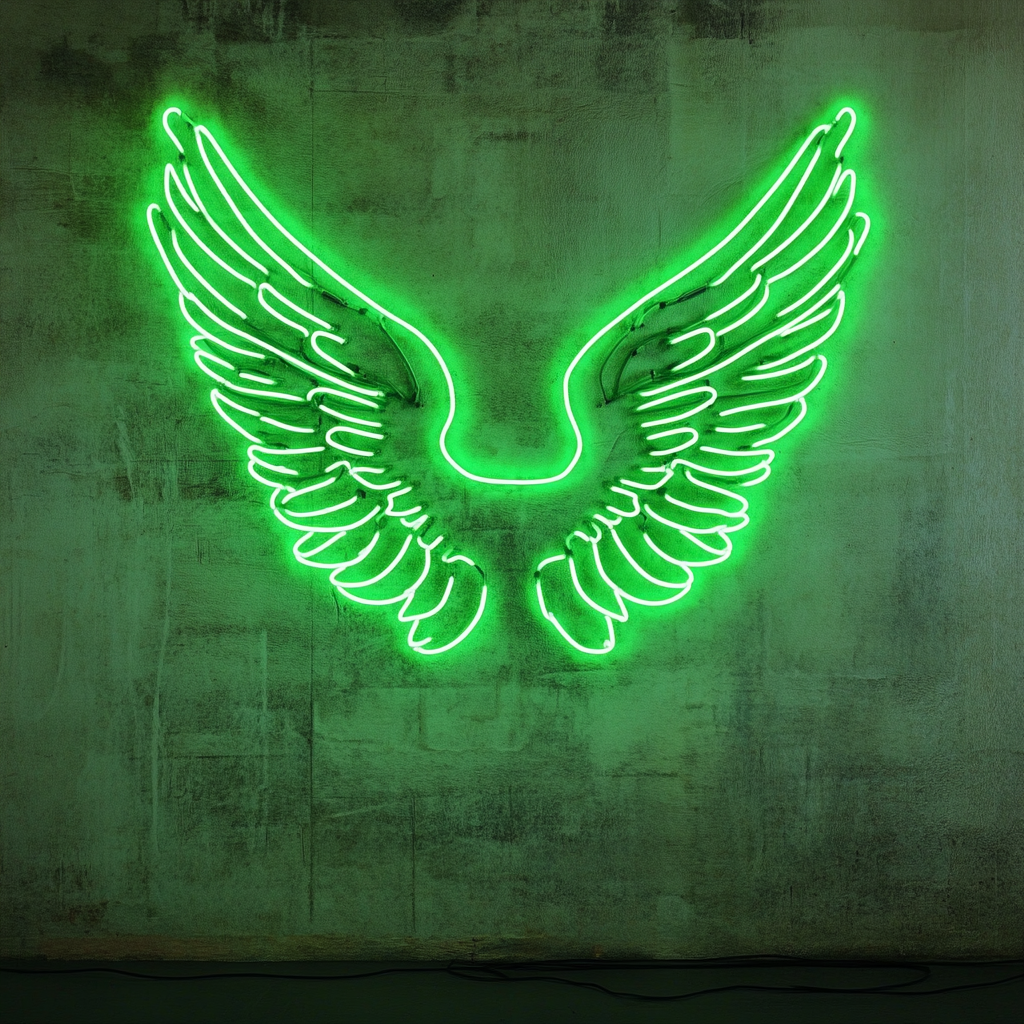 Angel Wings - Green Neon Sign, 18 Inches
