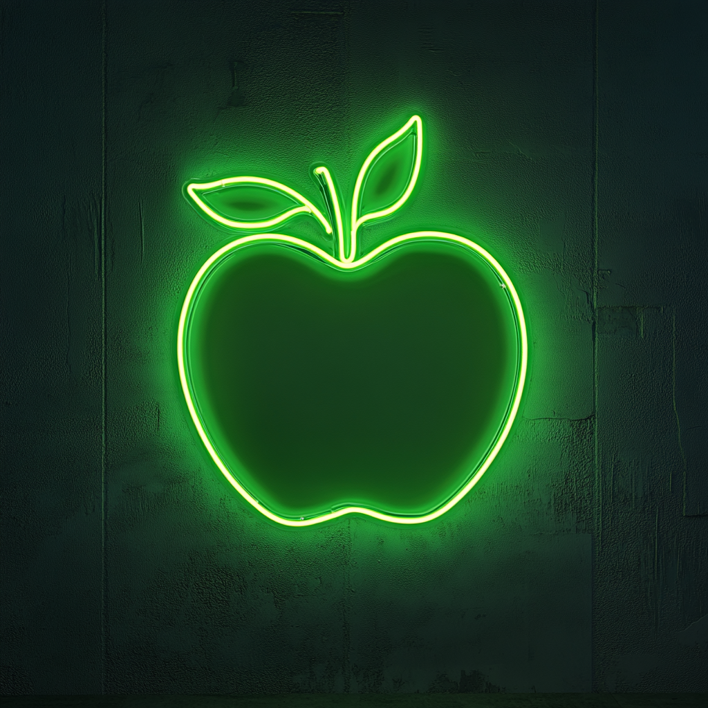 Apple with Leaf - Green Neon Sign, 24 Inches