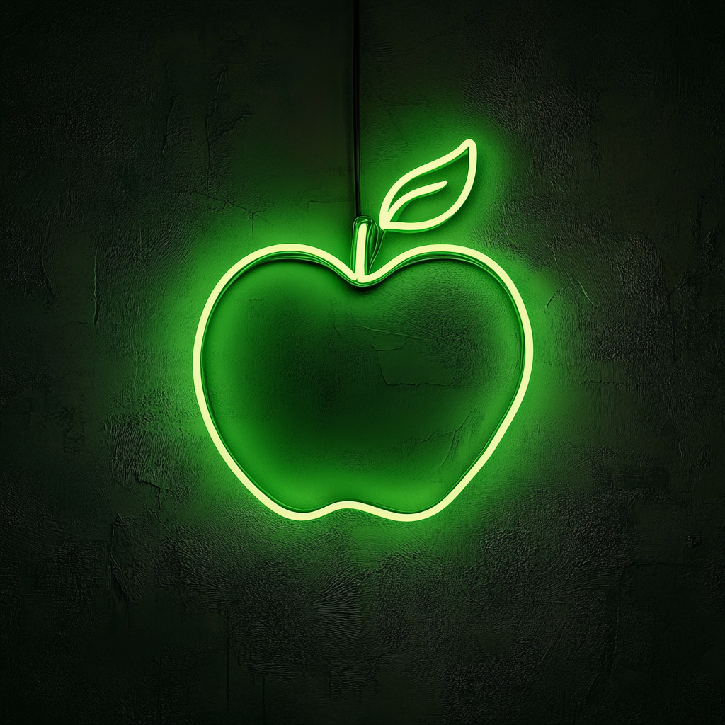 Apple with Leaf - Green Neon Sign, 18 Inches