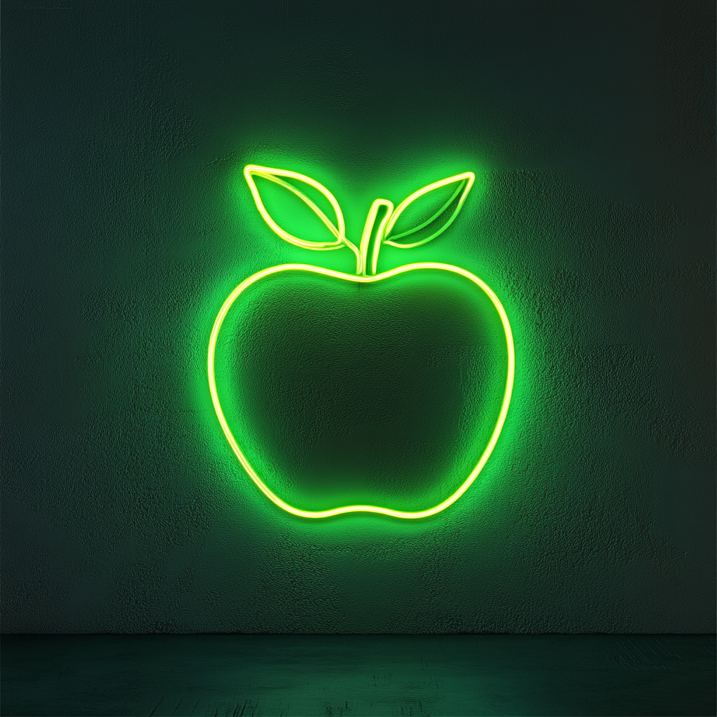 Apple with Leaf - Green Neon Sign, 24 Inches