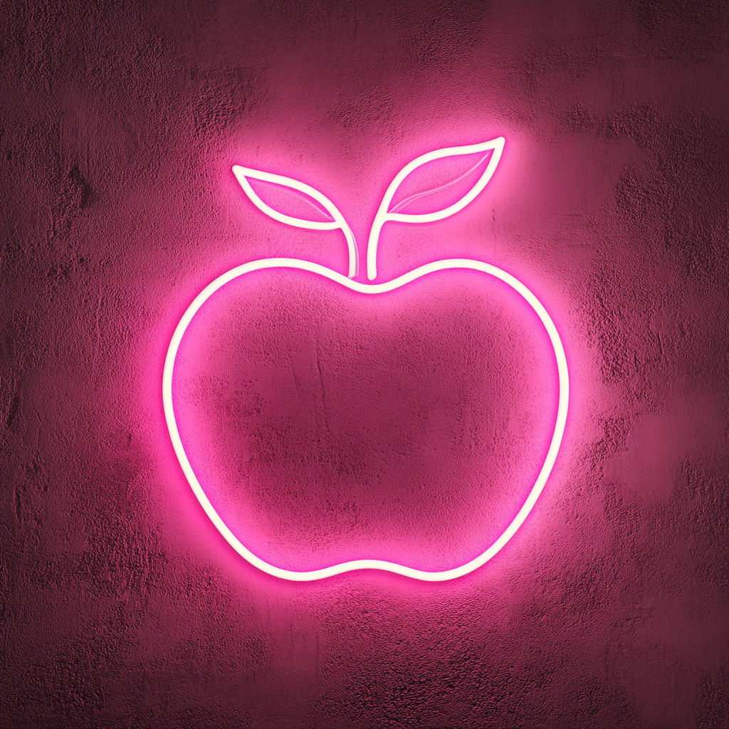 Apple with Leaf - Pink Neon Sign, 24 Inches