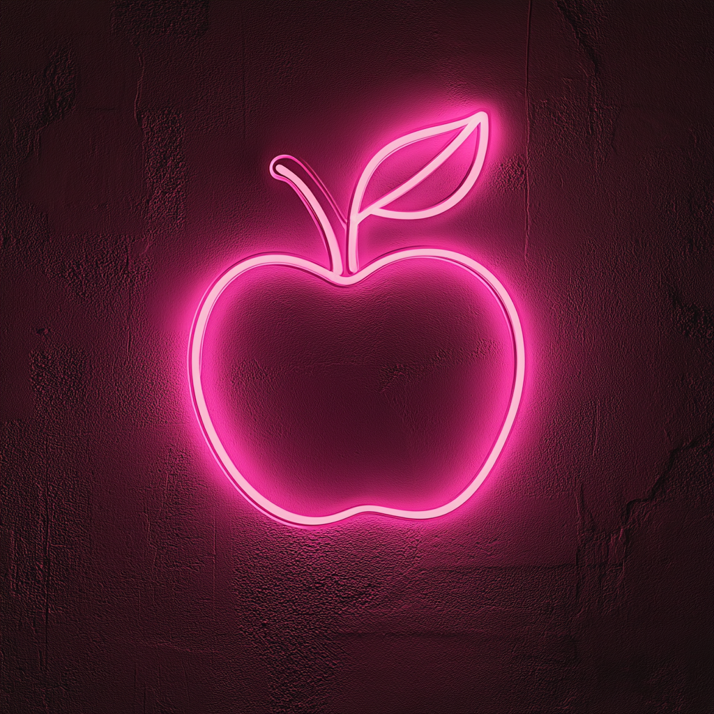 Apple with Leaf - Pink Neon Sign, 18 Inches