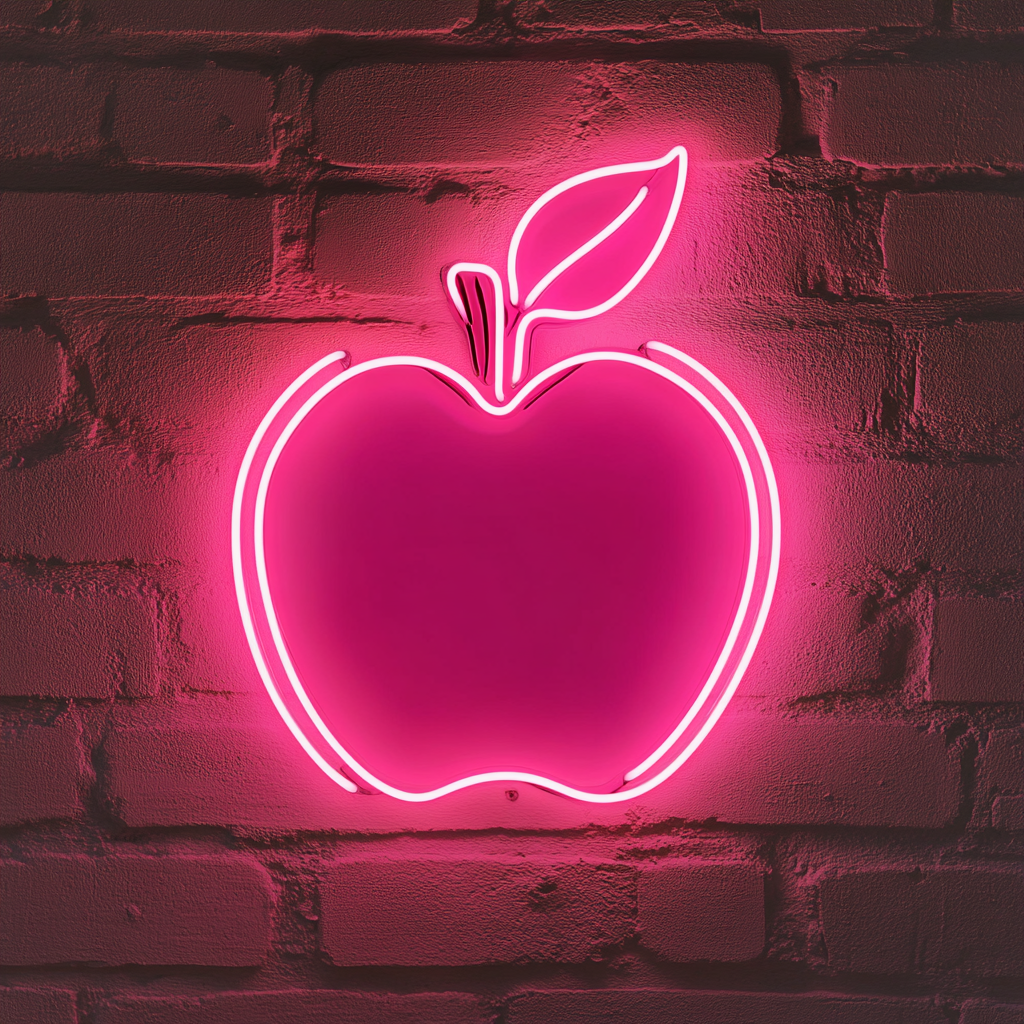 Apple with Leaf - Pink Neon Sign, 24 Inches