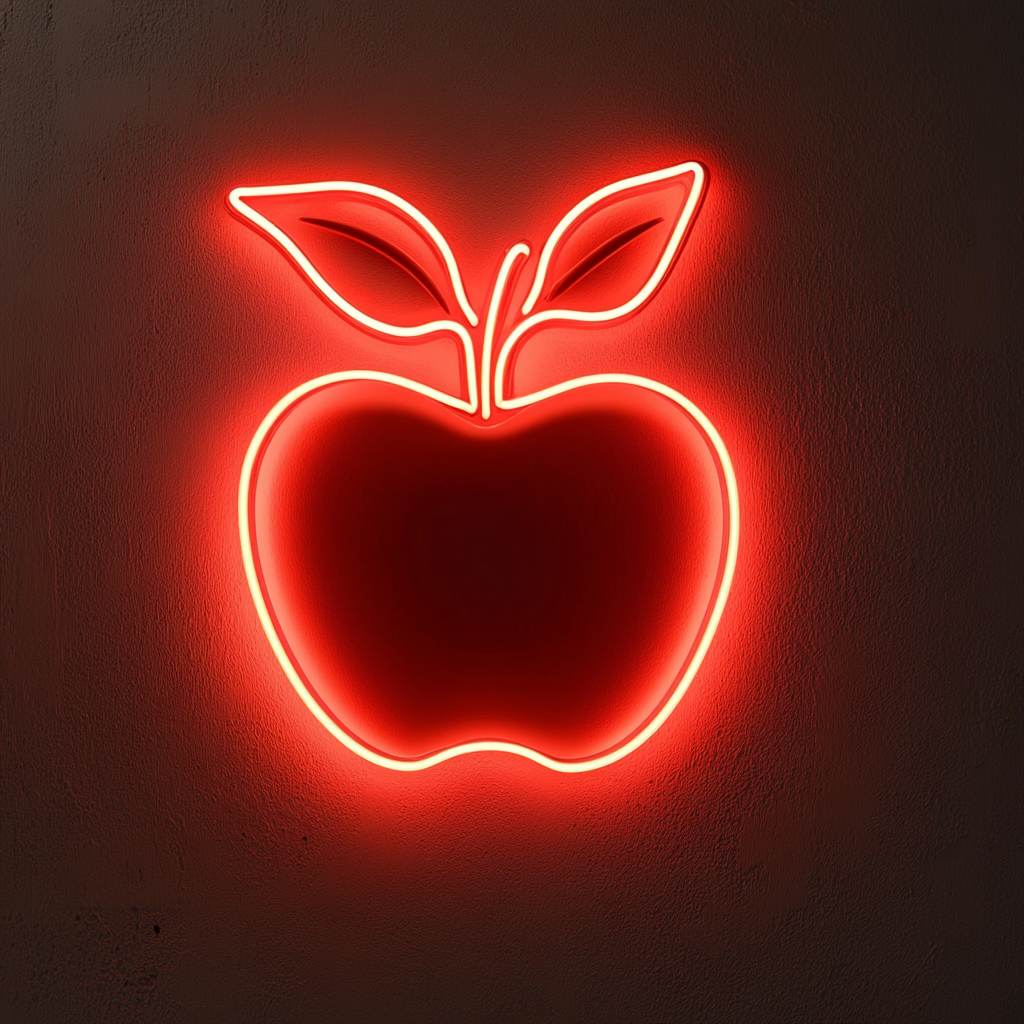 Apple with Leaf - Red Neon Sign, 18 Inches
