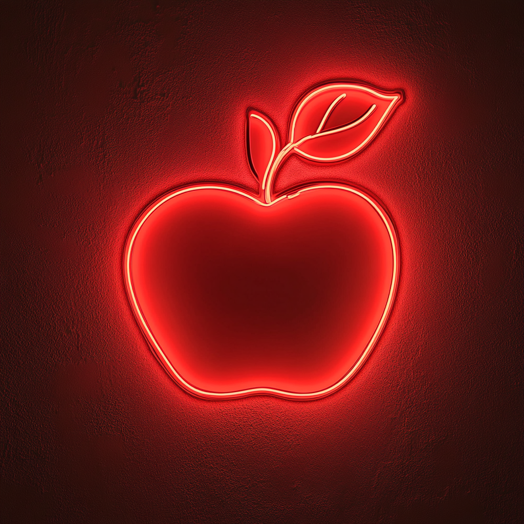 Apple with Leaf - Red Neon Sign, 18 Inches