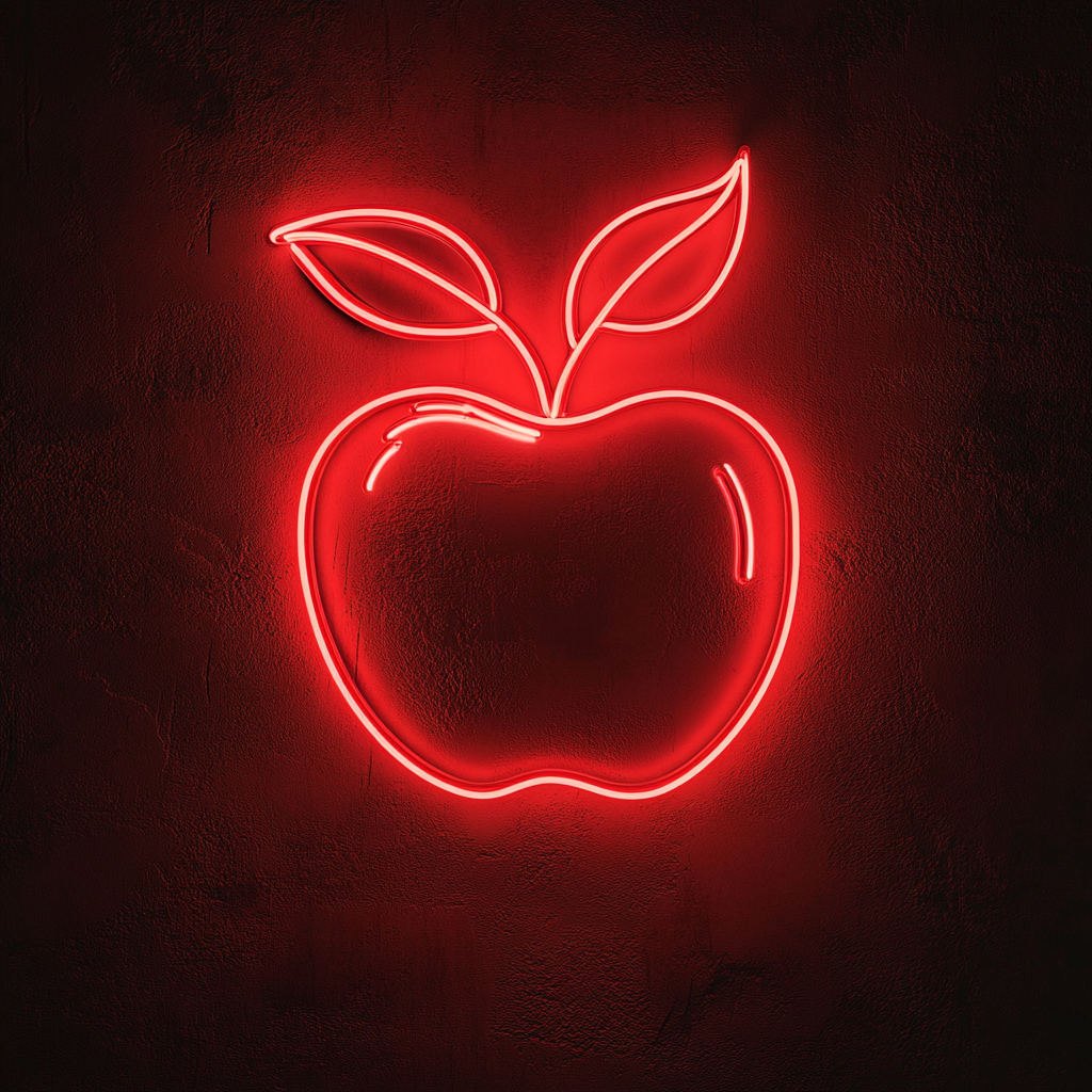 Apple with Leaf - Red Neon Sign, 18 Inches