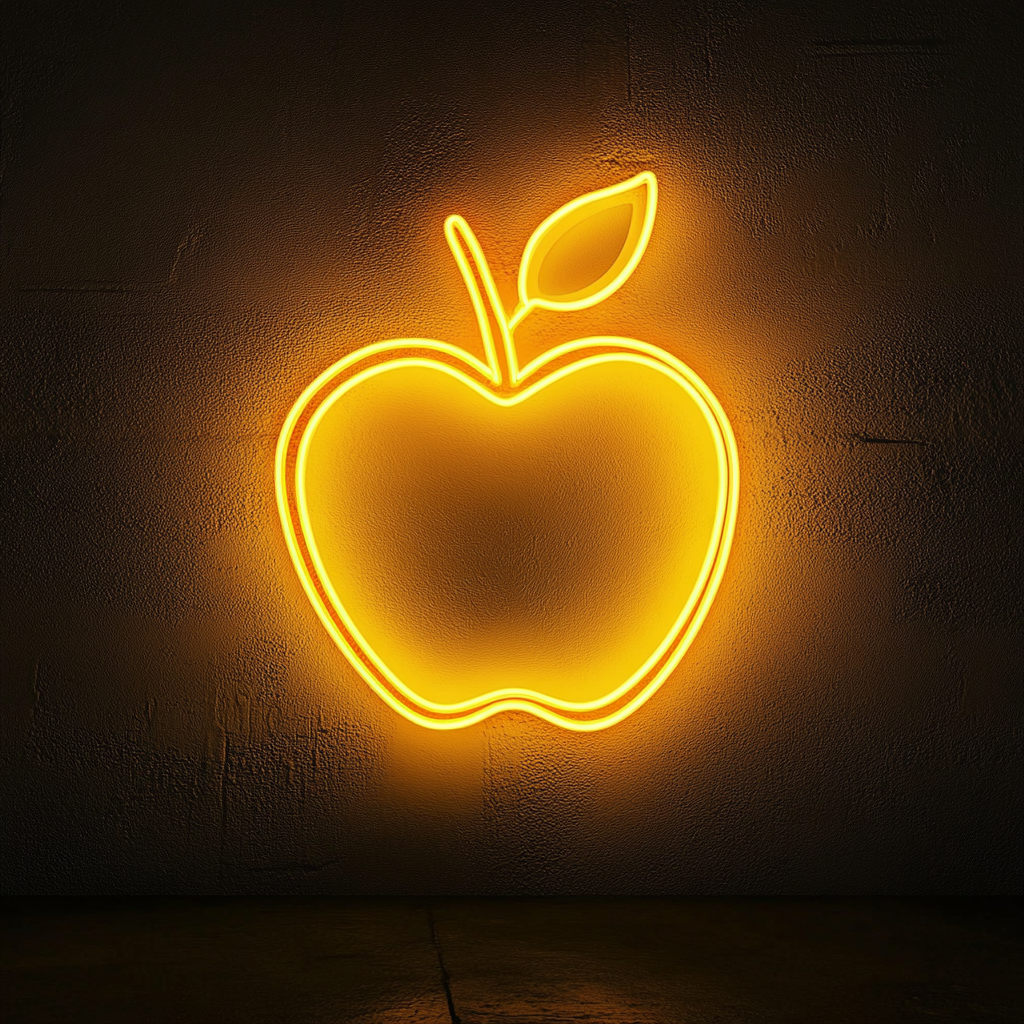 Apple with Leaf - Yellow Neon Sign, 18 Inches