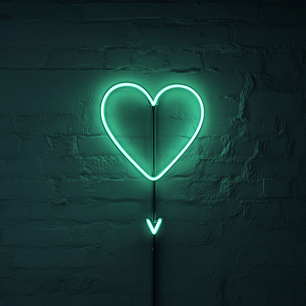 Arrow through Heart - Green Neon Sign, 18 Inches