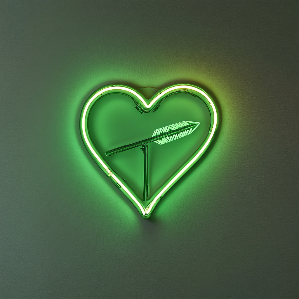 Arrow through Heart - Green Neon Sign, 18 Inches